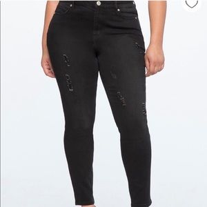 Eloquii Peach Lift Black Distressed Skinny Jeans